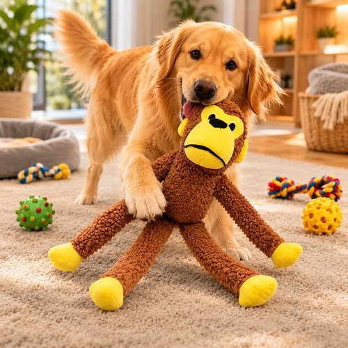 🐒 Brinquedo Pet Macaco Pelúcia Apito 45cm Grande Resistente Cachorro Cão Gato Mordedor Acessório Macio