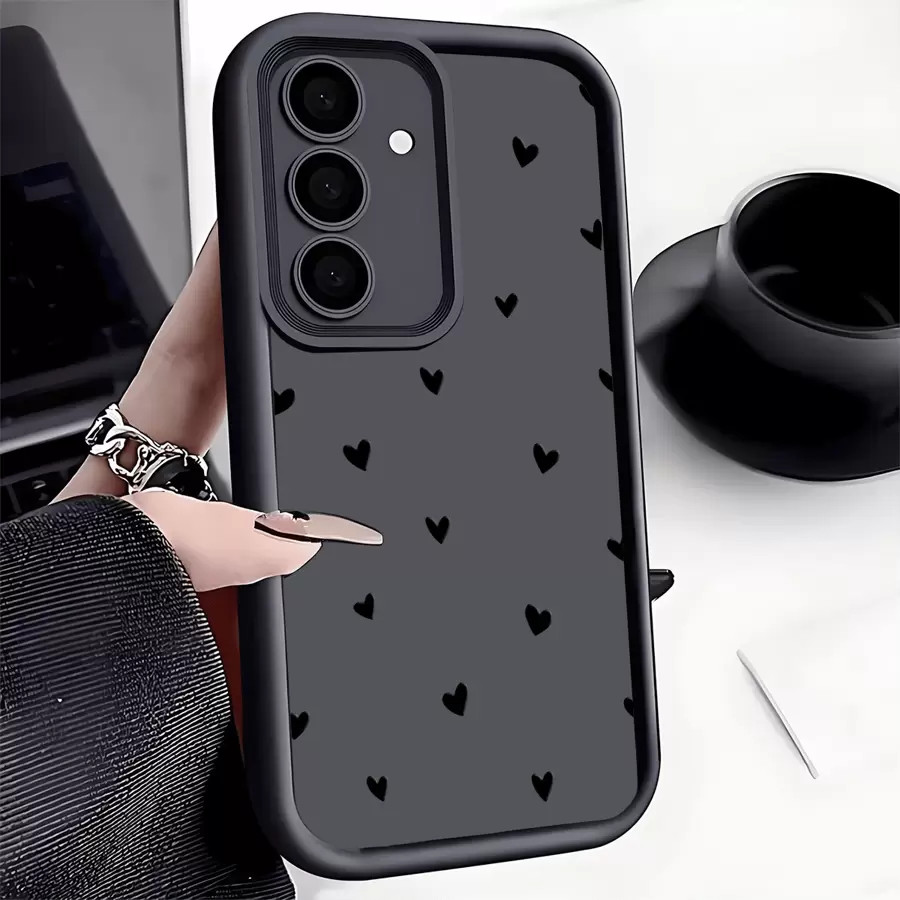 Coração preto Capinha Capa Para Samsung A05S A15 A07 A13 A55 A35 S24 ULTRA  A23 A54 A17 A26 S23 FE Silicone Anti Queda