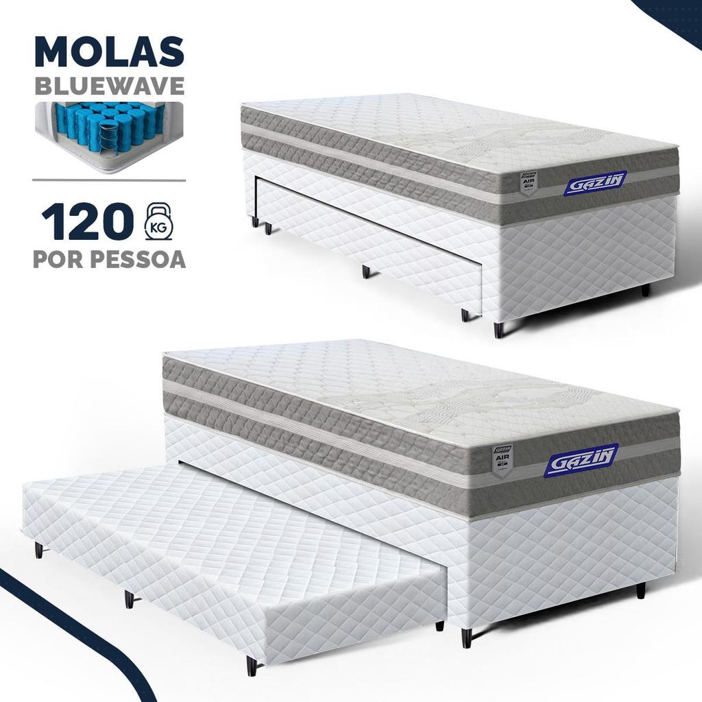 Cama Box com Colchão Gazin de Molas Ensacadas One Face Air Up + Auxiliar de Espuma Solteiro 88cm