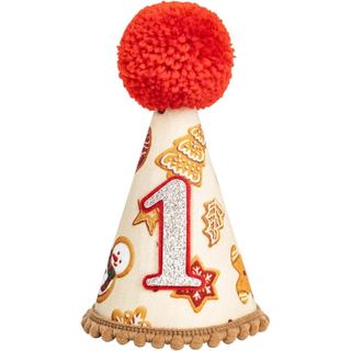 Chapéu de Festa de Primeiro Aniversário, Tema Natalino, Branco com Pom Pom Vermelho, Design de Boneco de Neve, Celebraçã