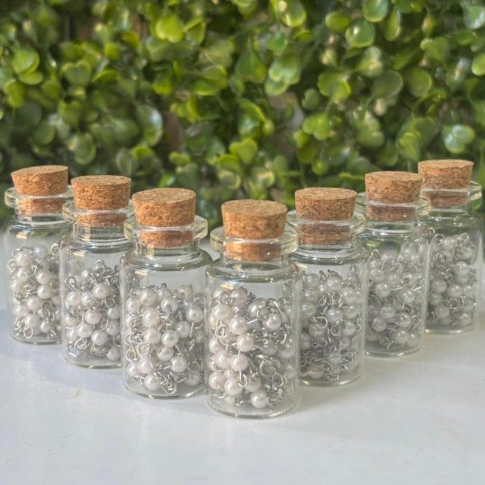 Kit 24 Terço Lembrancinha No Vidrinho Perola Branco Pescoço 1° Eucaristia Crisma Batizado