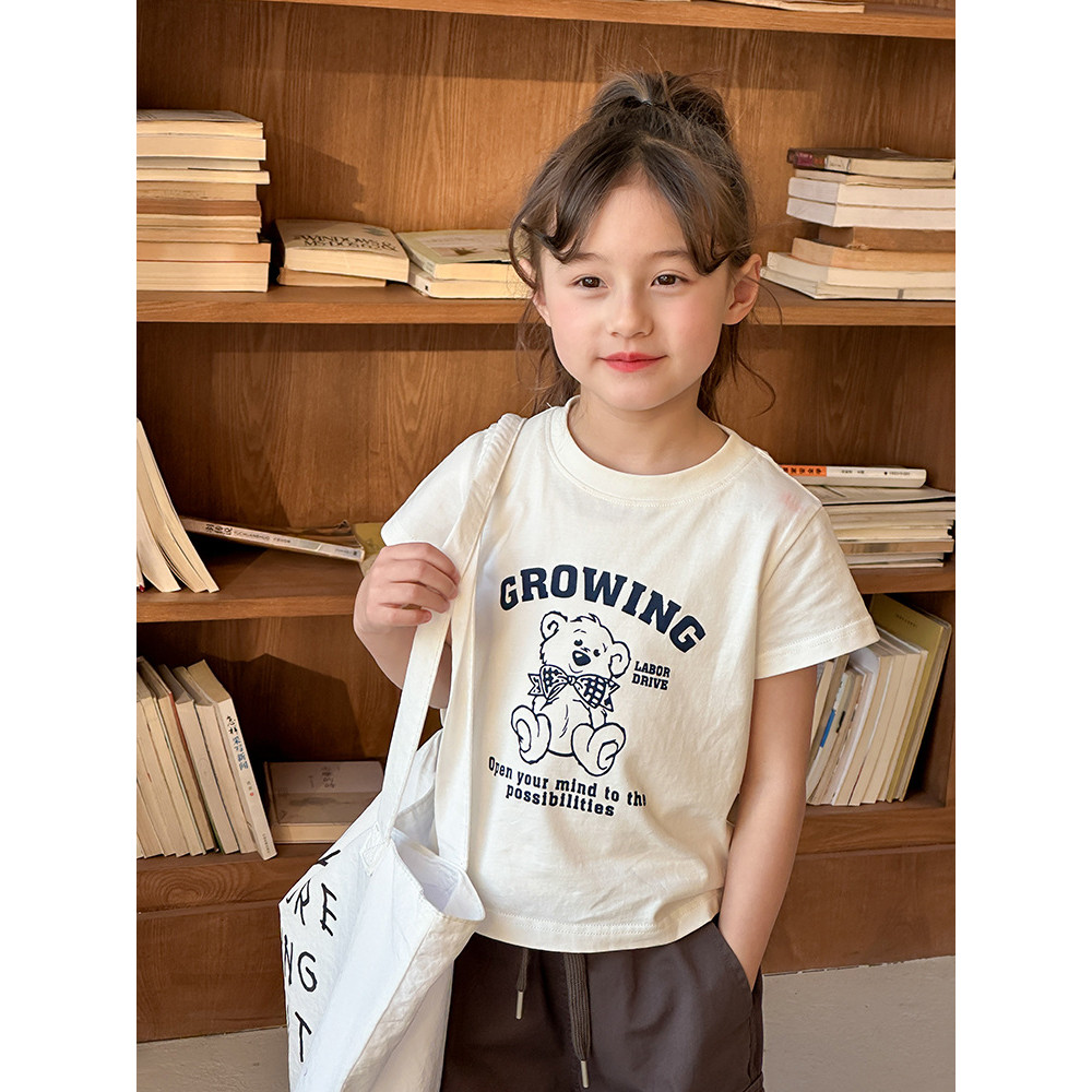 Beifu beifu crianças primavera verão algodão curto dos desenhos animados de manga curta camiseta meninas versão coreana 