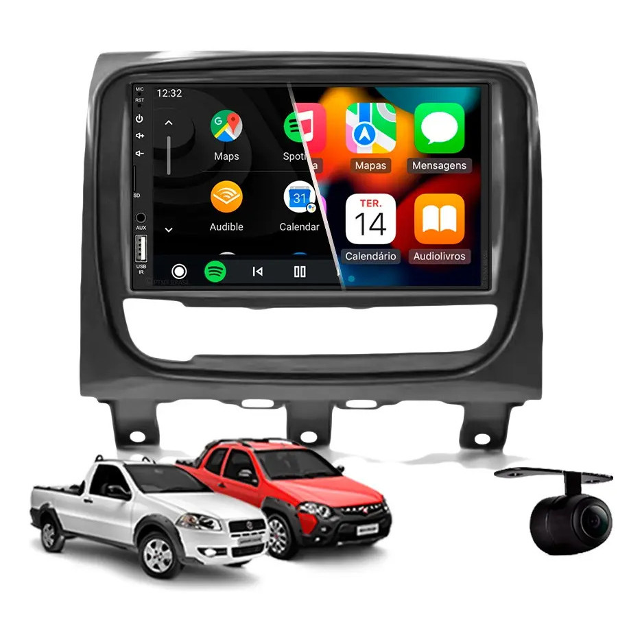 Central Multimídia Carplay Fiat Strada Grafitte 2013 À 2020