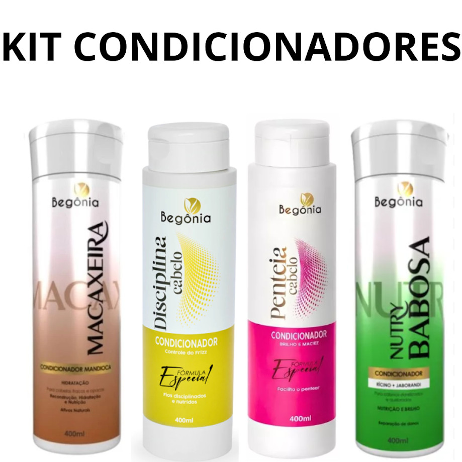 Condicionador Tratamento e Cronograma Capilar Kit 3 unidades Profissional Begônia