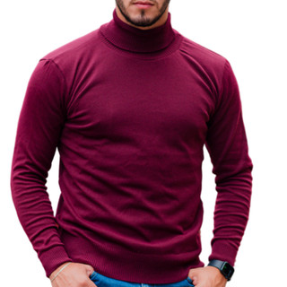 Cacharrel Blusa Tricot Lã Masculina Canelada Gola Alta
