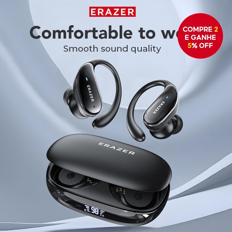 Fones de ouvido ERASER XT80 Pro Bluetooth 5.4 com Cancelamento de Ruído ANC, Headset Esportivo IPX7 à Prova d'Água, HiFi