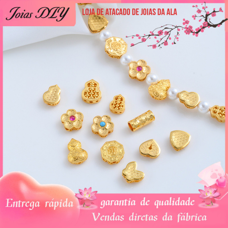 Preservação de cor 24K banhado a ouro gelo esmagado borboleta amor sorte cabaça flor de ameixa contas artesanais acessór
