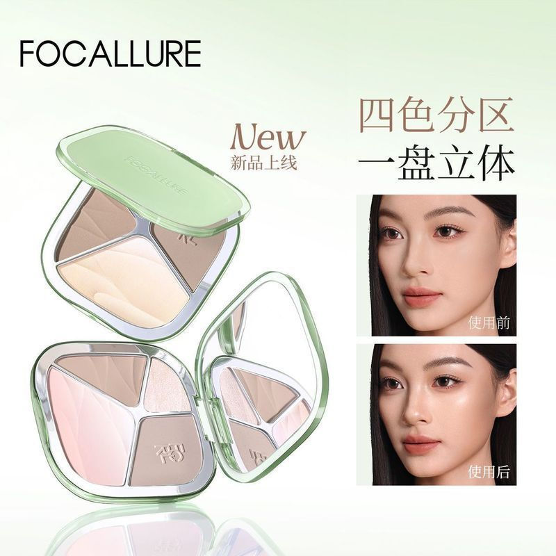 Paleta de Contorno e Iluminador Quatro Cores Filoer, Blush, Sombra e Iluminador Facial, Três em Um, Multifuncional, Novo