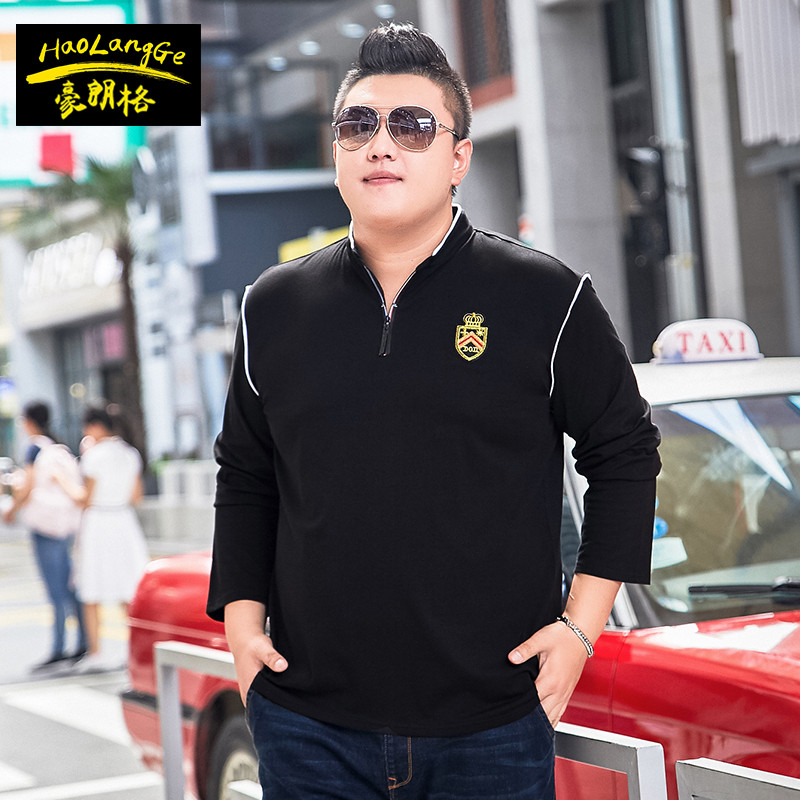 Plus size plus size masculino de manga comprida camiseta grande mais veludo gola alta camiseta cara gordo cara gordo cam