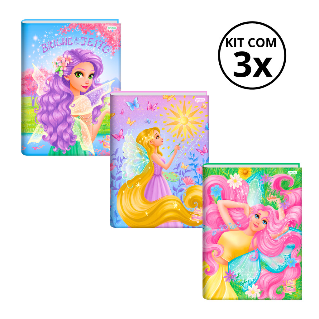 Kit Com 03 Cadernos Brochura 80 Folhas Fada - Jandaia