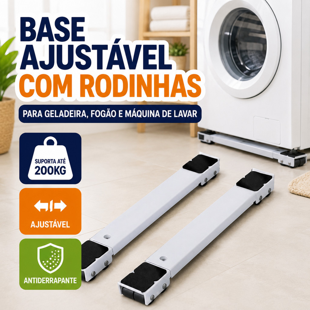 Base com Rodinhas Ajustável para Geladeira, Fogão e Máquina de Lavar, Suporta até 200k