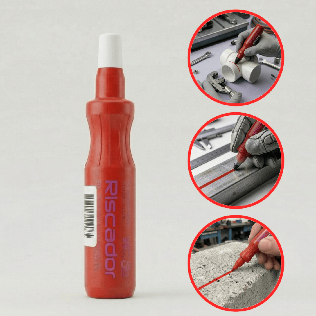 Kit 2 Marcador Riscador Caneta Industrial Vermelho 2mm 60ml Ferro Chapa Concreto
