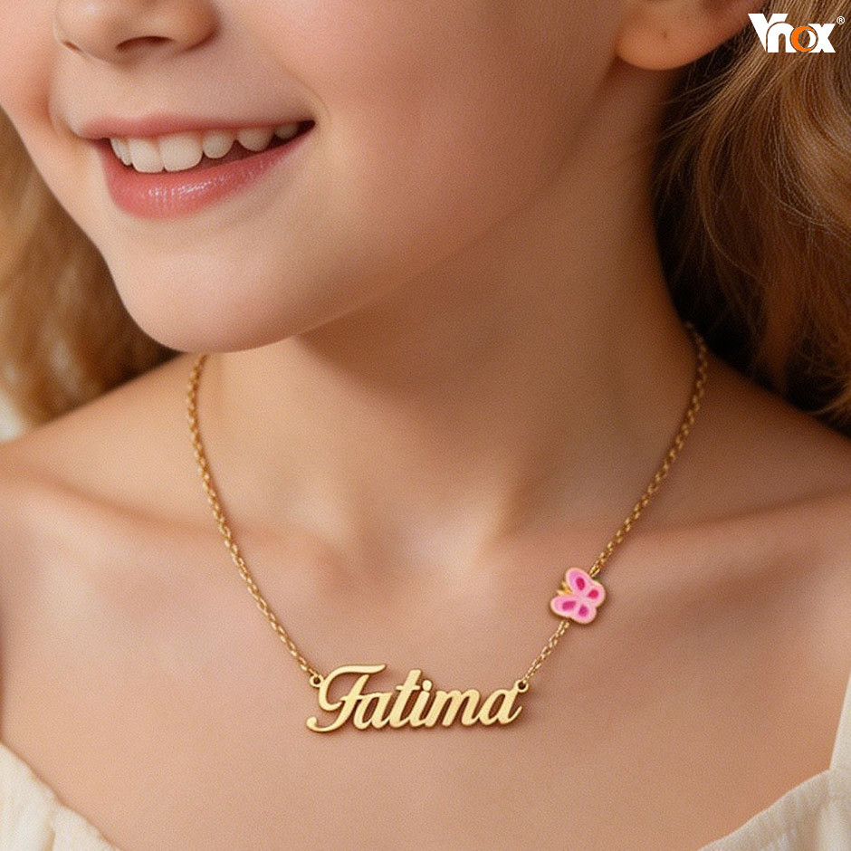 Vnox Colar Personalizado Nome Borboleta Para Menina Crianças Bebê Feminino Zircão Gargantilha Não Desbotado Corrente Pre