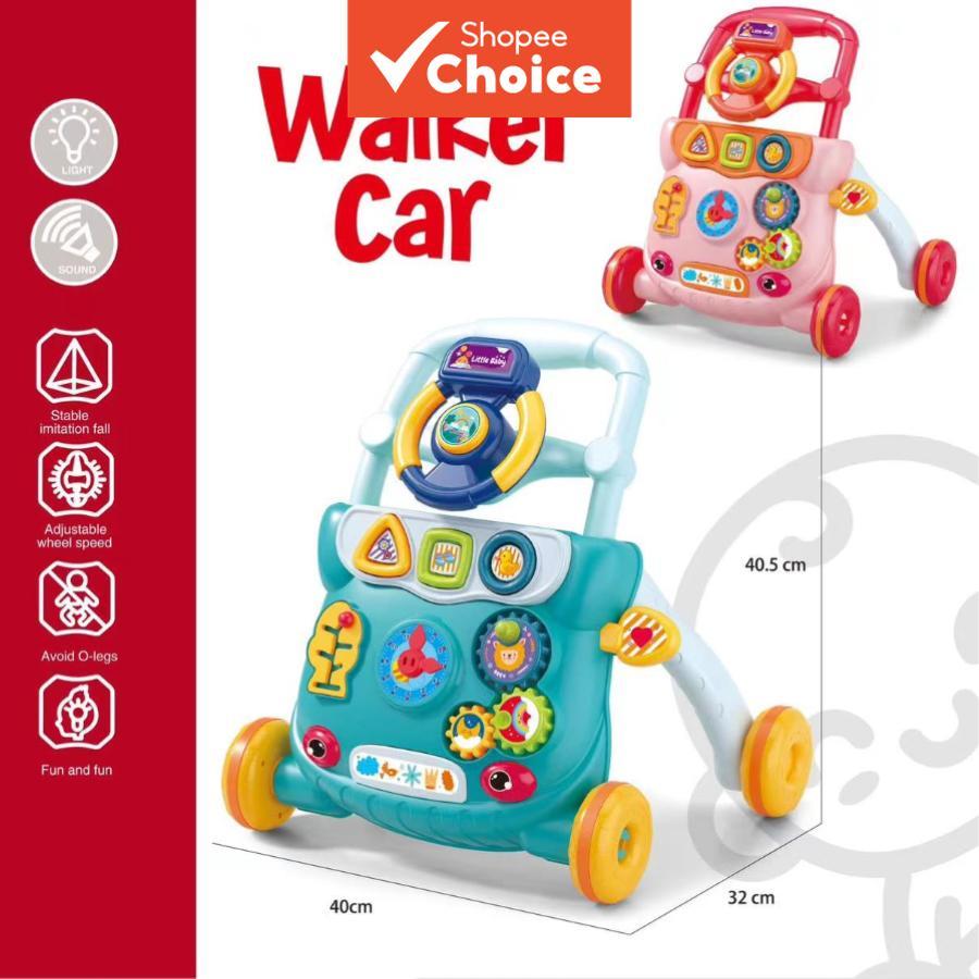 Carrinho de passeio infantil com proteção anti-capotamento, funções de brinquedo educativo precoce com luz e som,