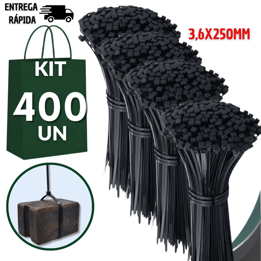 Kit Abraçadeiras Nylon Enforca Gato Braçadeira Cintas Plásticas 3,6x250mm Organize Fios Cabos Utilidades