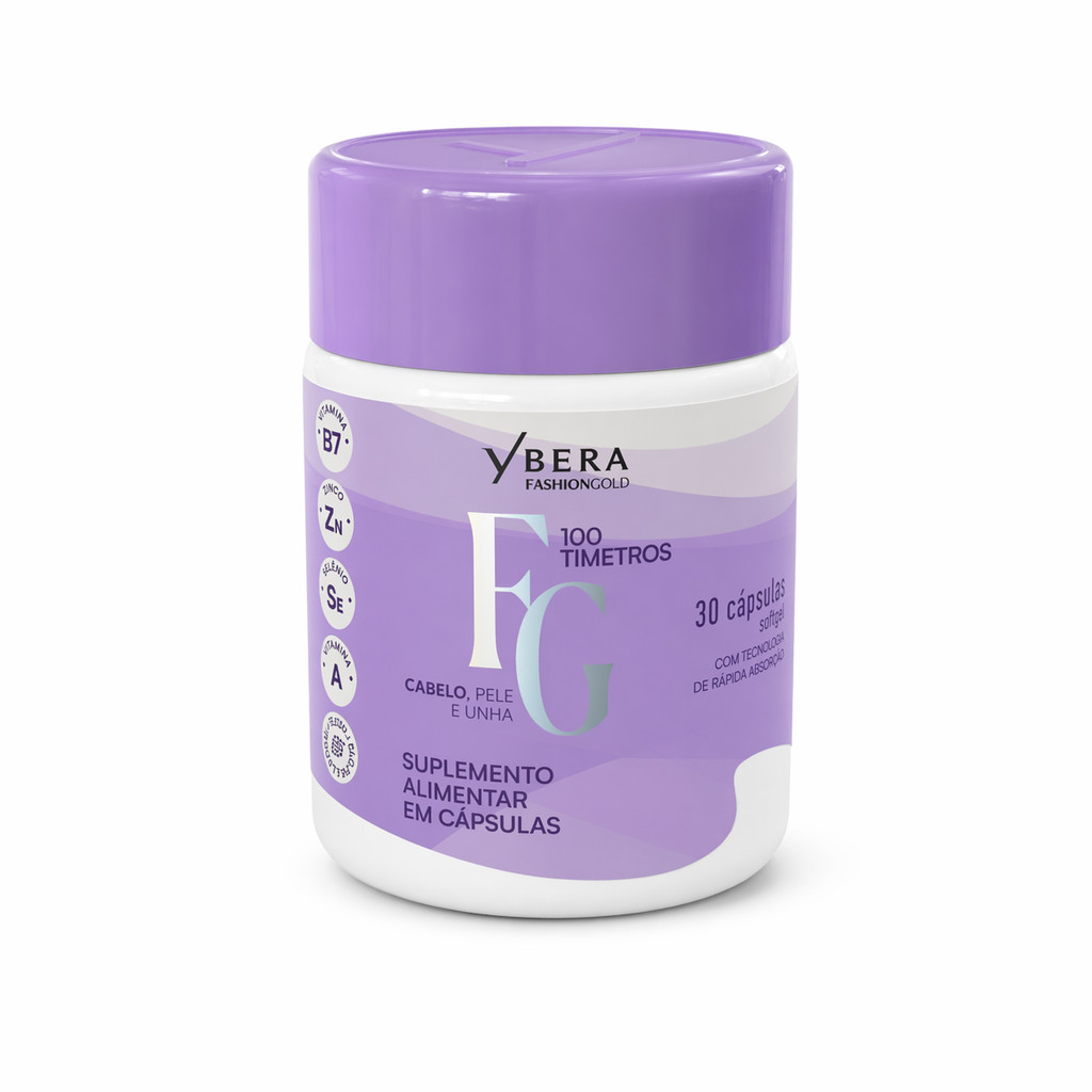 Pote de suplemento alimentar Fashion Gold com 30 cápsulas softgel na cor roxa e branca