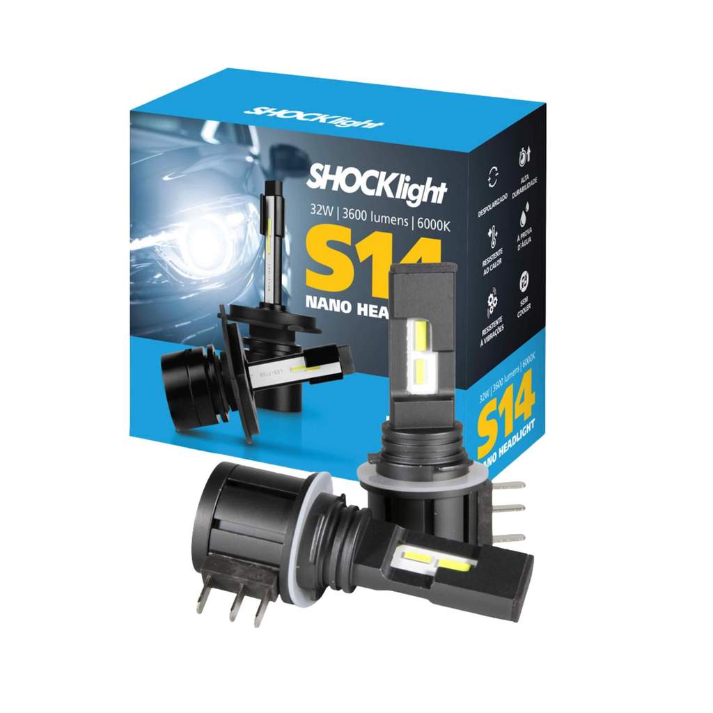Par de Lâmpadas LED Headlight S14 Nano H15 6000K 12V 32W 3600LM Shocklight - SLL-140015