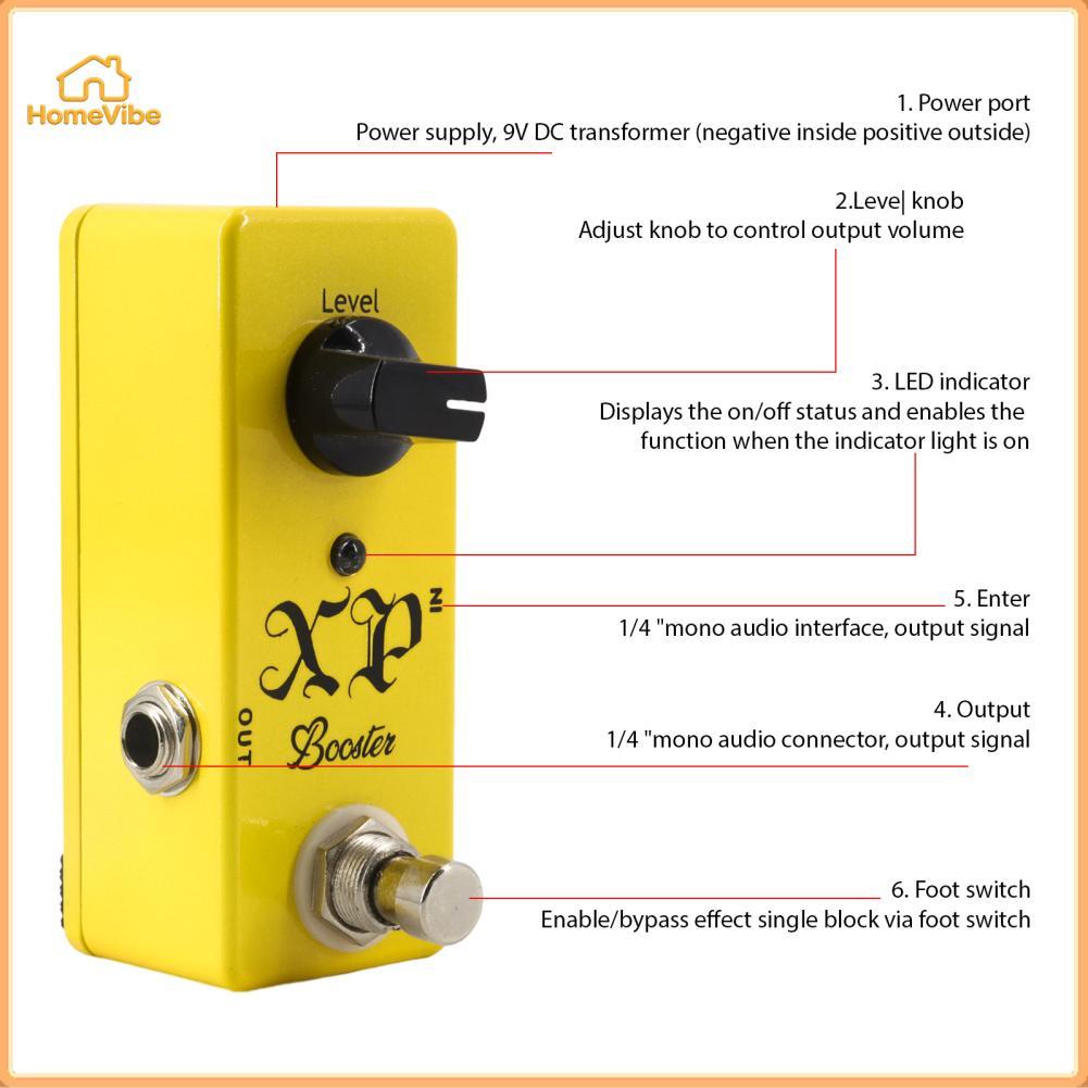 HomeVibe Homevibe guitarra xp booster pedal efeitos elétricos true bypass escudo de liga zinco dc 9v 6.35mm interface