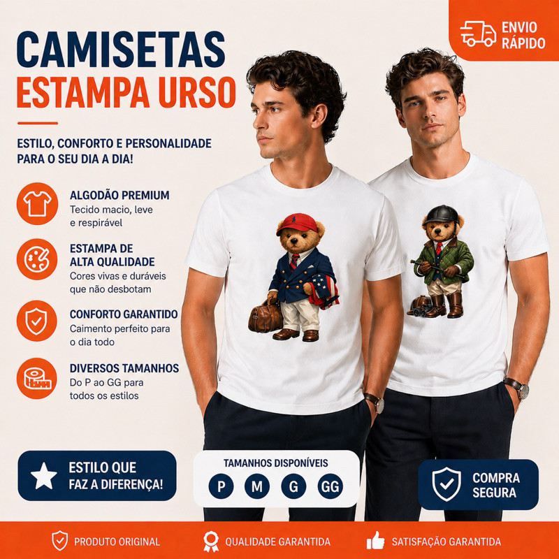 Camiseta Estampada Ursinho | Unissex | Algodão Confortável | Moda Casual | Adulto e Infantil | Camiseta e Baby Look