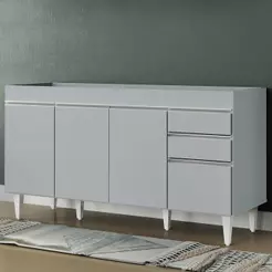 Balcão de Cozinha Para Pia 150cm 4 Portas Sem Tampo Marrocos Cinza Claro - Lumil