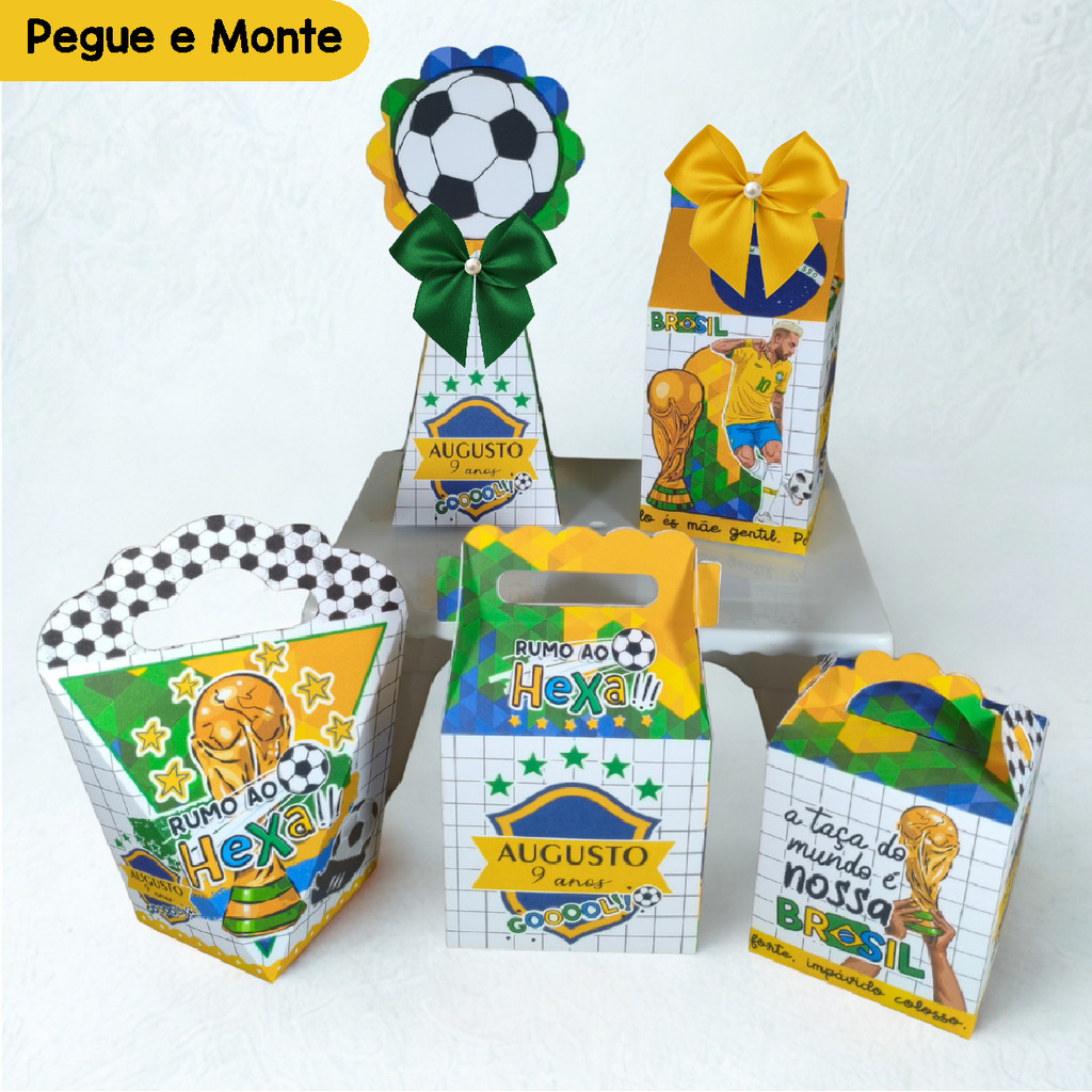 Kit Festa Futebol Copa Brasil | Personalizados | Lembrancinhas | Caixinhas para Festa | (Pegue e Monte)