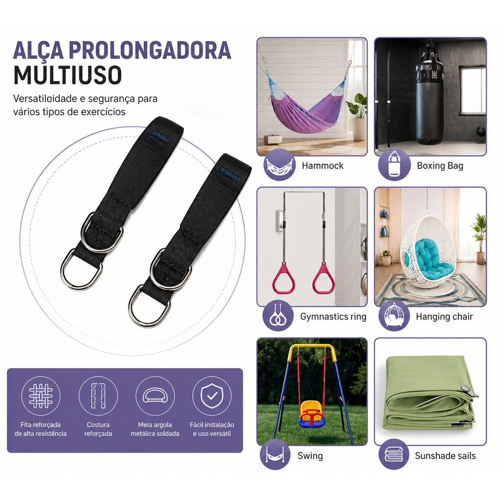 Detalhes do Alça Extensora para Pilates e Balanço | Correia Alongadora Reforçada com Argola