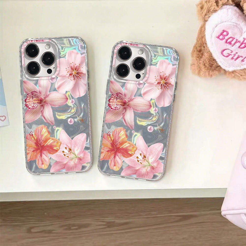 Capa Para Samsung S24 Plus S23 FE S23 Ultra S21 S22 S20 A56 A55 A54 A16 A15 A35 Tropical Rosa Flor Ondulação Caso