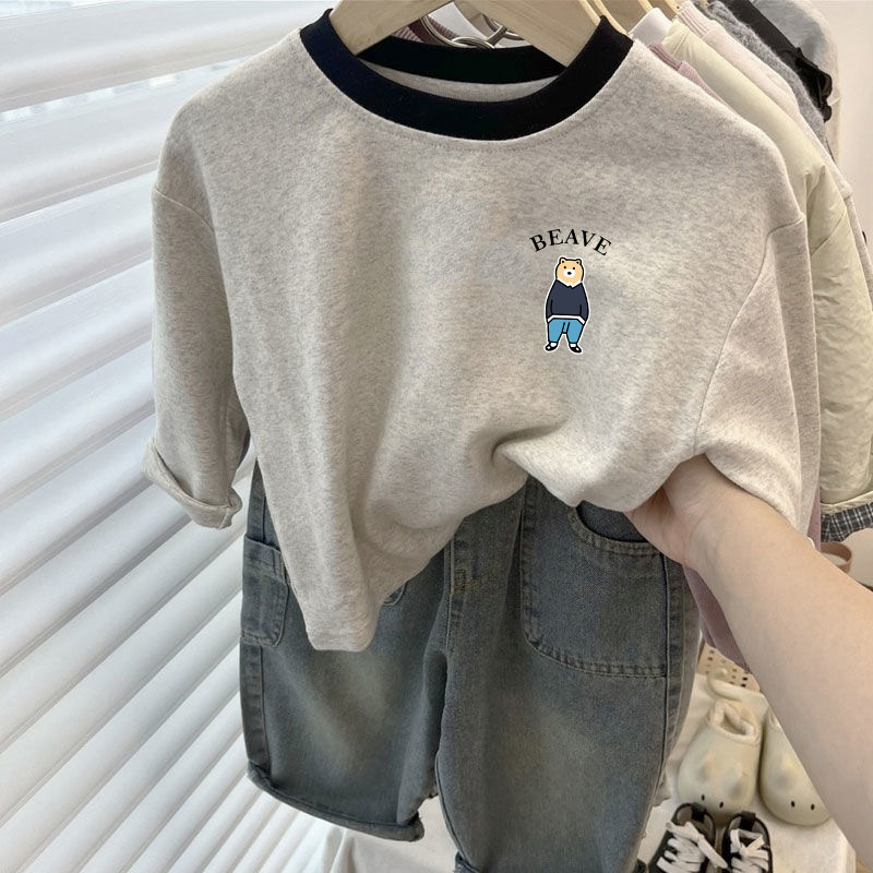 Primavera outono estilo ocidental bebê manga comprida puro algodão camiseta meninos meninas 2026 novo estilo dos desenho