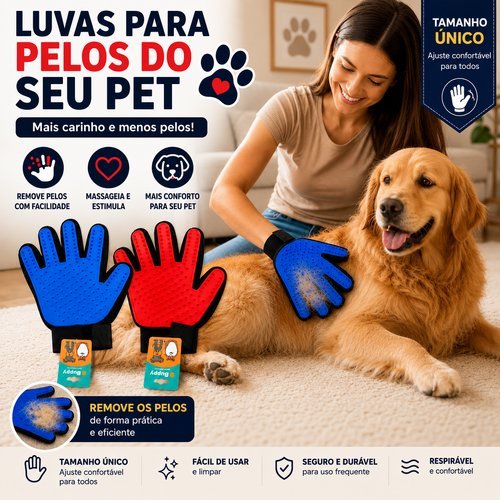 Luva Escova de Pelos Pet Auto Limpeza Silicone 23cm