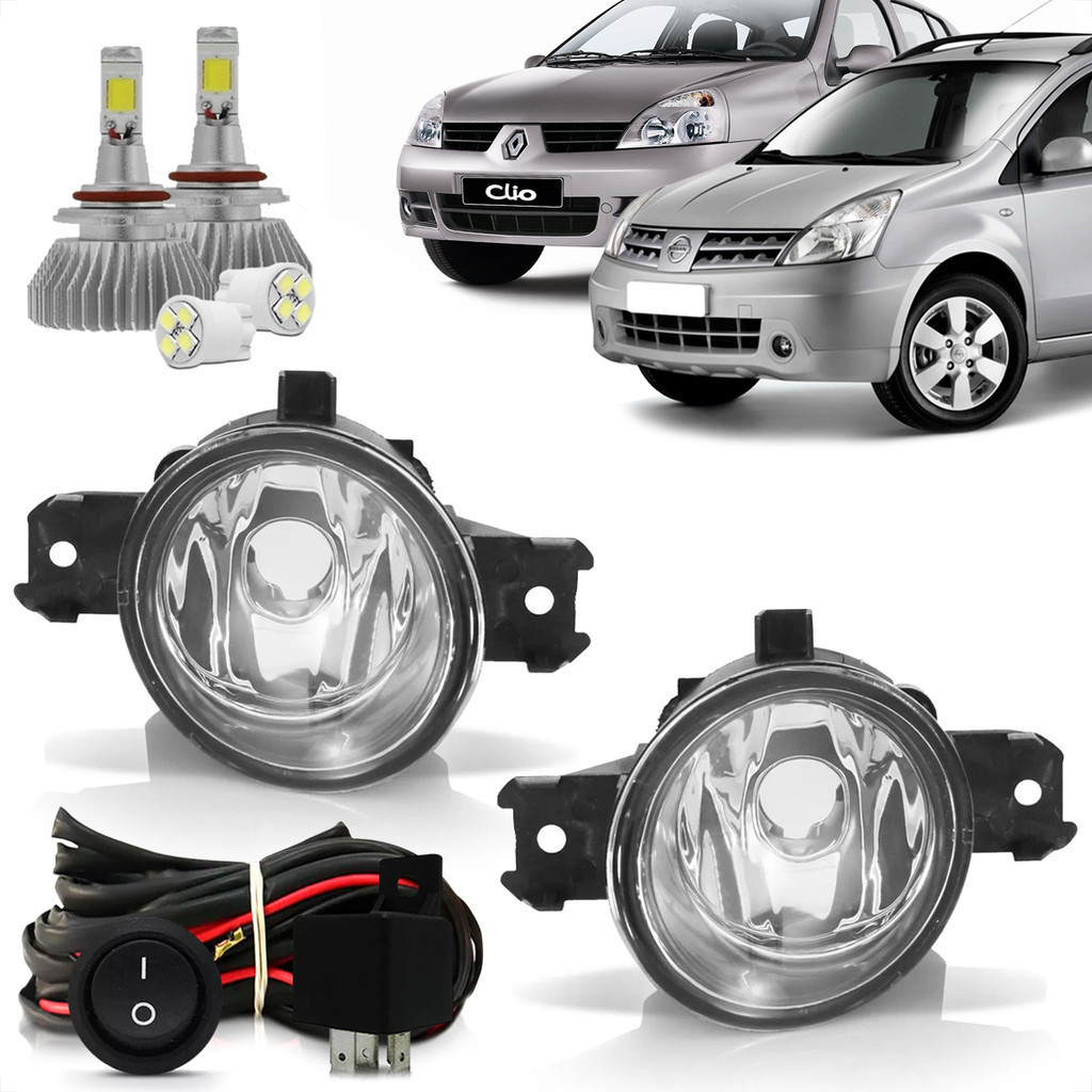 Kit Farol De Milha Neblina Clio 2003 2004 2005 2006 2007 2008 2009 2010 2011 2012 + Led