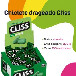 Chiclete Cliss Florestal Menta Goma de Mascar Drageada Display 100 Unidades 280g