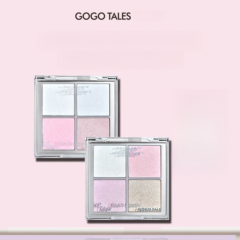 GOGO TALES 4 Cores Creme Blush Iluminador Paleta Natural Orvalho Brilho Leve Maquiagem Facial Misturável