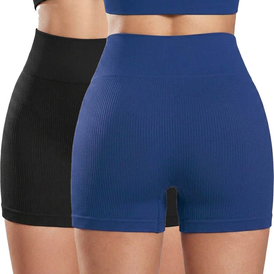 Kit 2 Short Fitness Canelado Liso Premium Academia Cintura Alta Sem Empina Bumbum