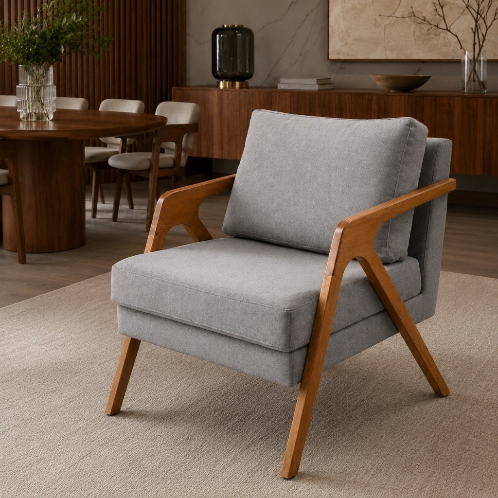 Poltrona Mona Luxo Decorativa Tecido Premium Pés Em Madeira Maciça Robusta Sala Estar Recepção Escritório ENVIO RÁPIDO