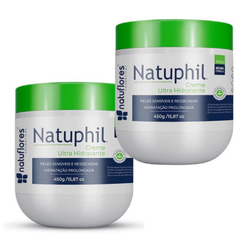Kit Creme Ultra Hidratante Hipoalergênico Natuphil Vegano sem Parabenos Peles Extra Seca 450g