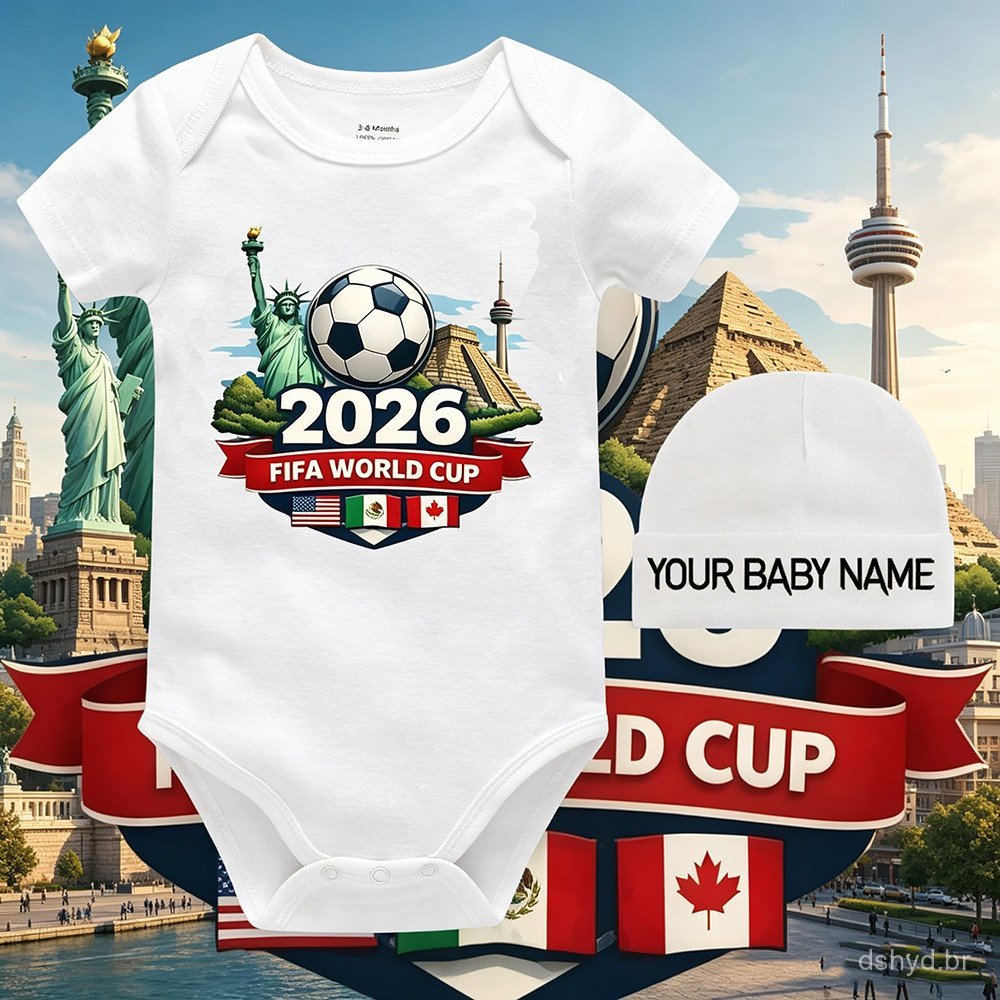 Macacão Infantil com Estampa da Copa do Mundo de Futebol 2026, Design México, América, Canadá, Roupa de Bebê de Manga Cu