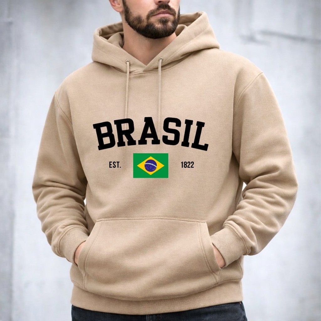 Moletom Canguru Brasil Masculino Estampado Premium Flanelado Quentinho Inverno Básico Casual