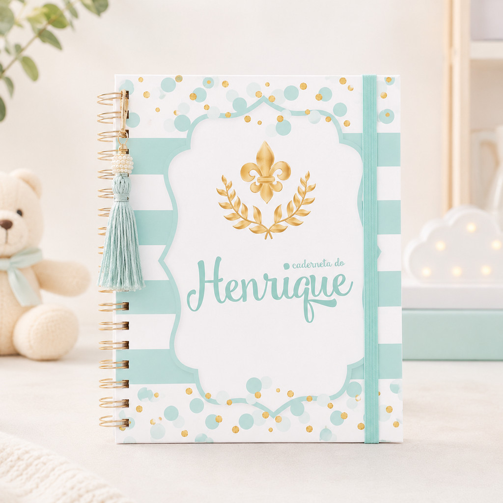 Caderneta de Saúde Bebê Personalizada Flor de Lis Mint Presente Maternidade Chá