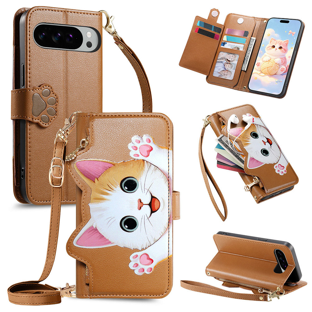 Gato Bonito Crossbody Cordão Colar Cinta Corda Carteira Capa Para Google Pixel 11 Pro XL 10 9 8 7 6 10A 9A 8A 7A 6A Caso