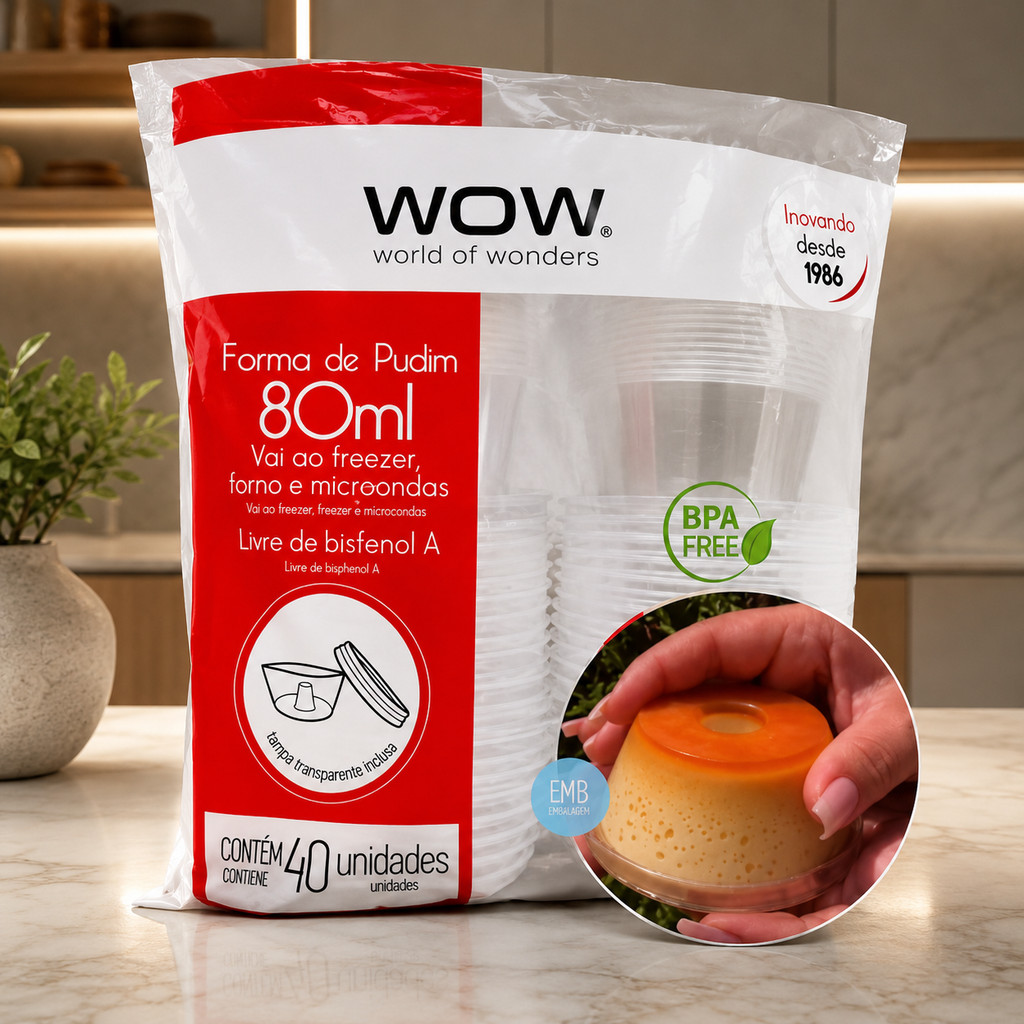 Kit Forma De Pudim Descartável Com Tampa Para Forno 80Ml