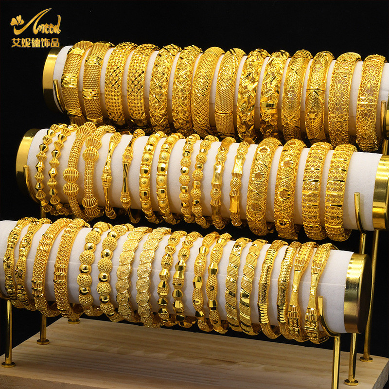[B.Ling] Pulseira de ouro areia 24K banhada a ouro joia oca esculpida Totem pulseira de noiva