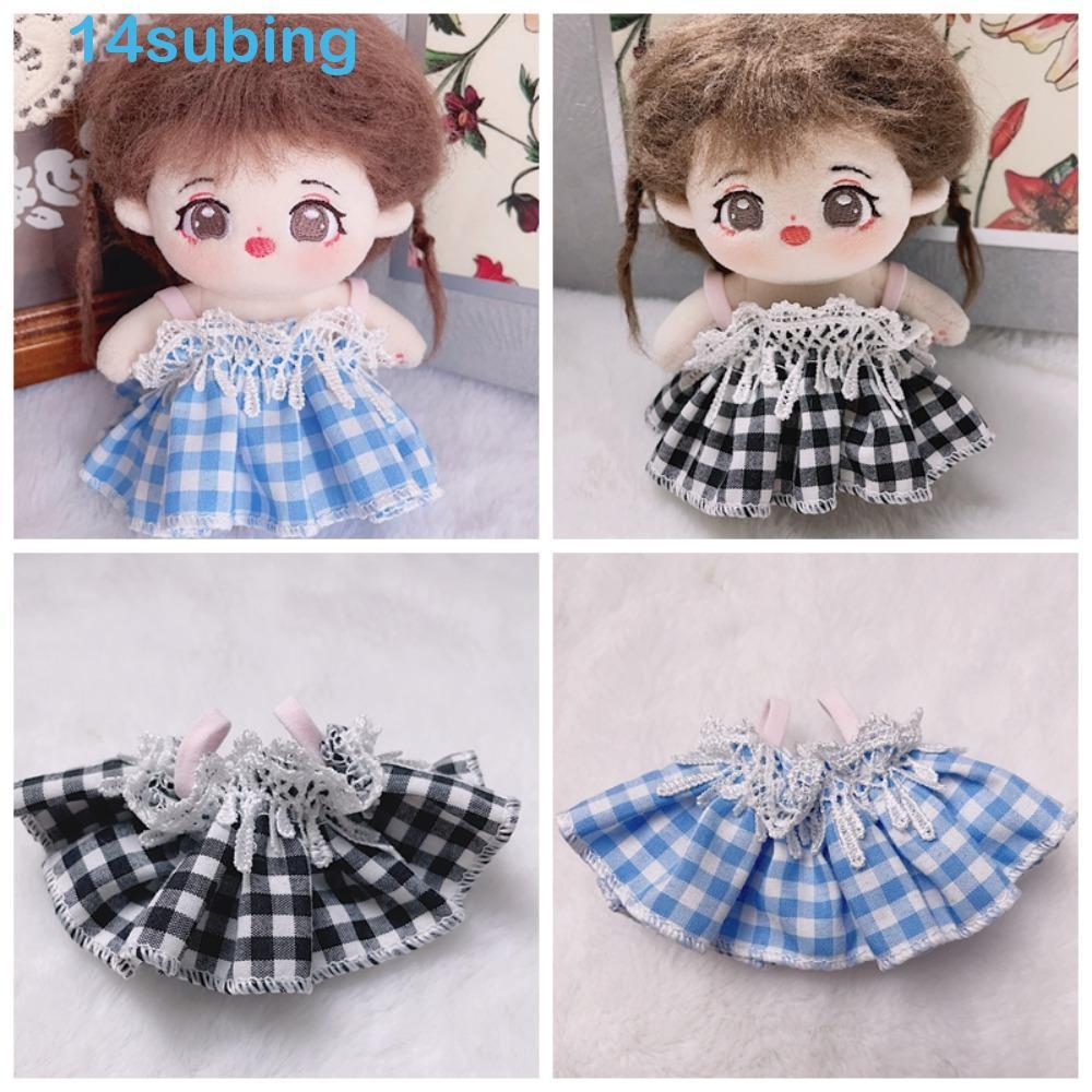 SUBING Roupas De Boneca De Algodão De 10 Cm , Vestido De Grade De Saia JK , Brinquedos De Pelúcia Com Suspensório Fofo D