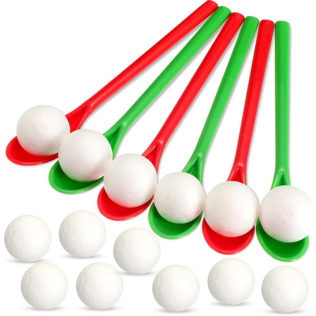 48 Pack Christmas Spoon Race Game Set Carnival Game Field Day Games Christmas Xmas Snowball and Giant Spoons Game Balanc