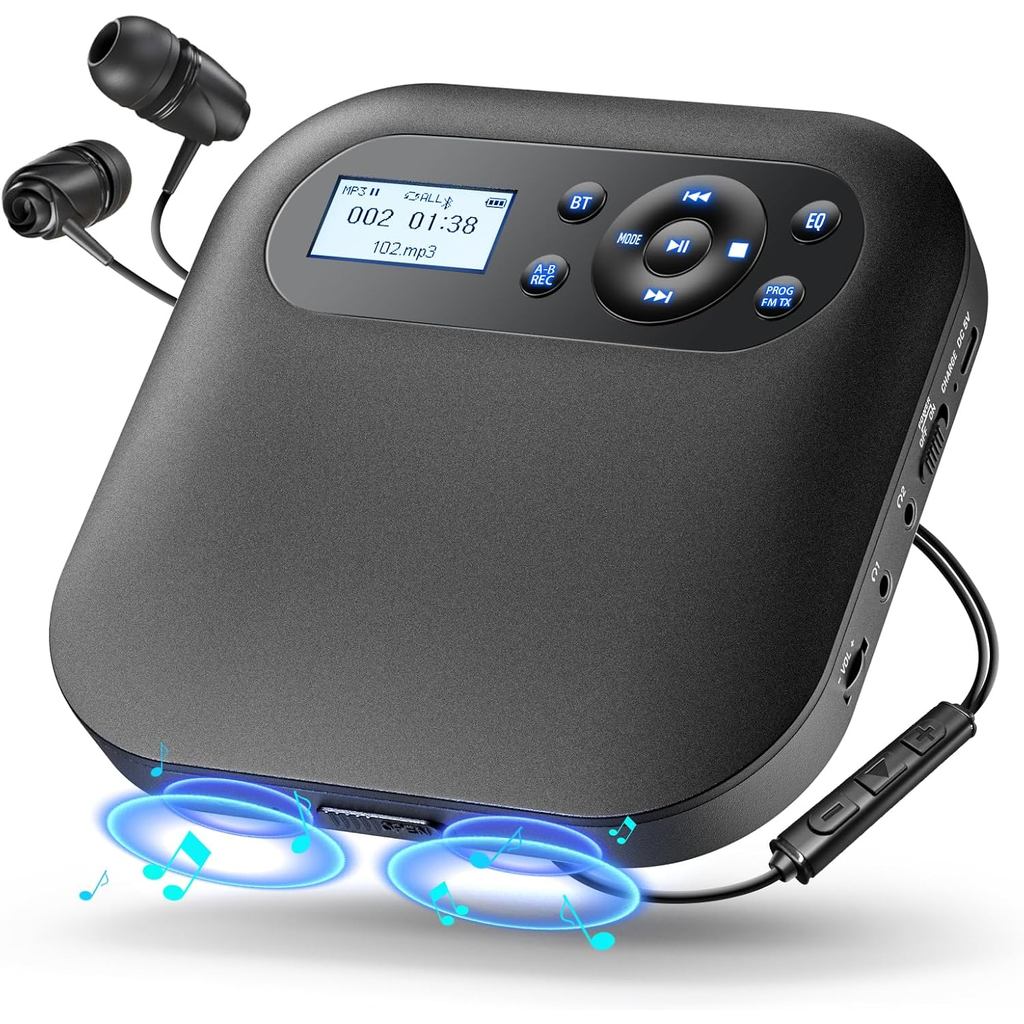 Desobry CD Player Portable Bluetooth CD Player with Speakers and FM Transmitting Portable CD Players Rechargeable for Ho