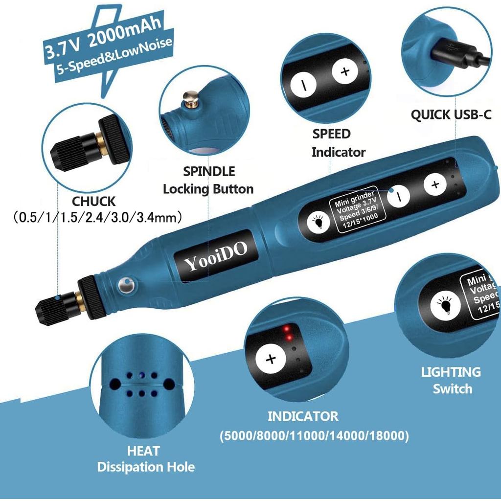 Mini Ferramenta Rotativa Sem Fio, Bateria de 2000 mAh, Ferramenta Rotativa de 3,7V para Lixamento, Kit de Ferramenta Rot
