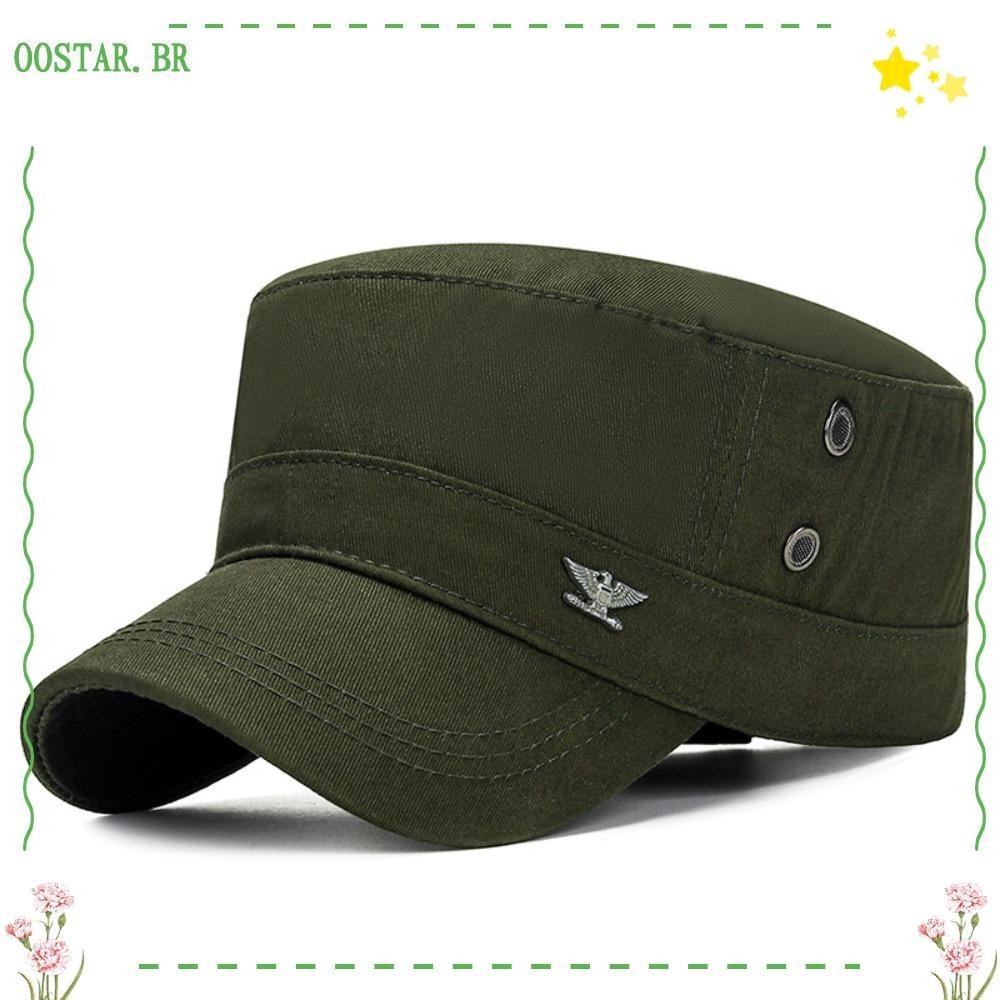 Boné militar OOSTAR, boné de algodão respirável com topo plano, boné casual ajustável de proteção solar para homens 2024