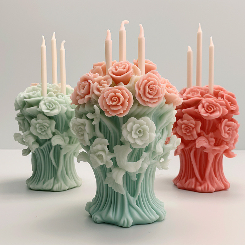 Rosa Aromaterapia Vela Molde Artesanal 3D Dia Dos Namorados Estilo Expansão Pedra Bolo Cozimento Ferramenta De Decoração