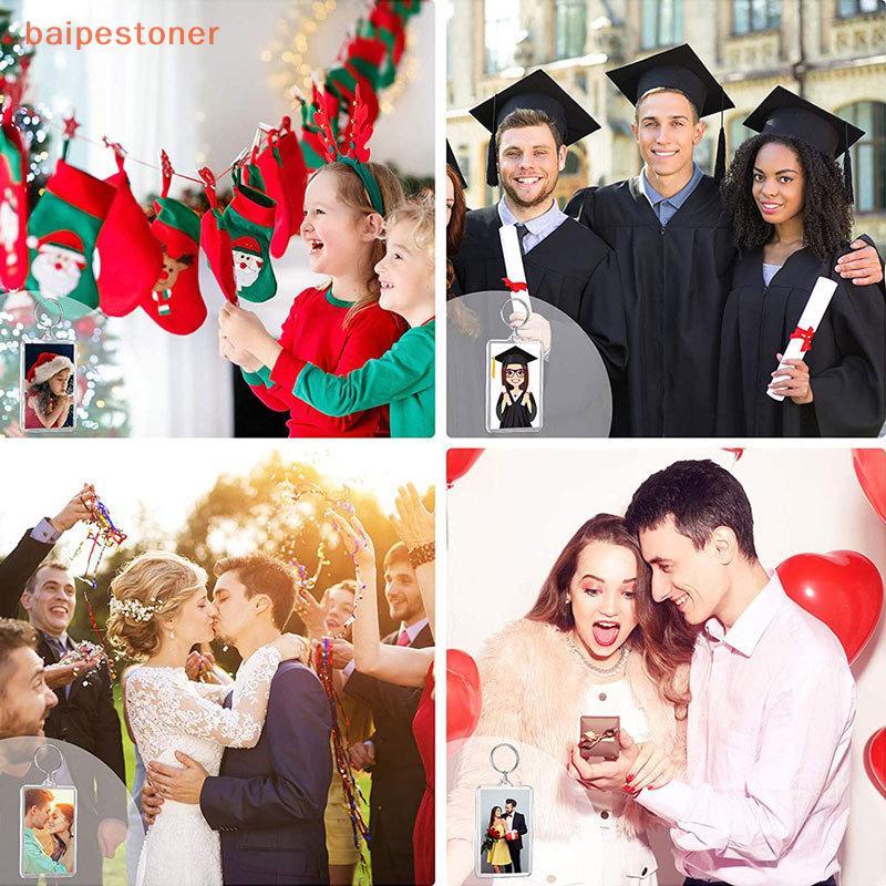 [baipestoner] 5 Peças Porta-Retratos Em Branco Chaveiro Acrílico Transparente Inserção Foto Dividida Chave Pingente Faça