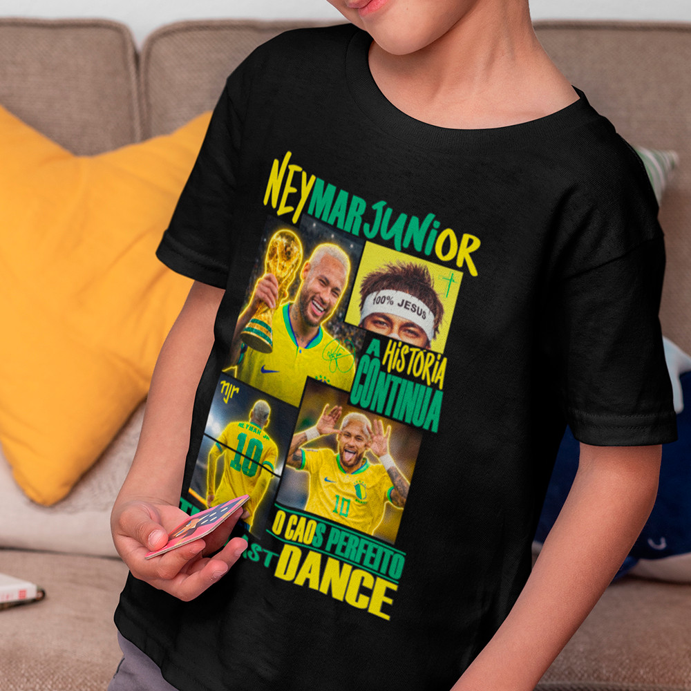 Camiseta Infantil Camisa Neymar Junior Brasil Copa Do Mundo Blusa Unissex 100% Algodão Premium