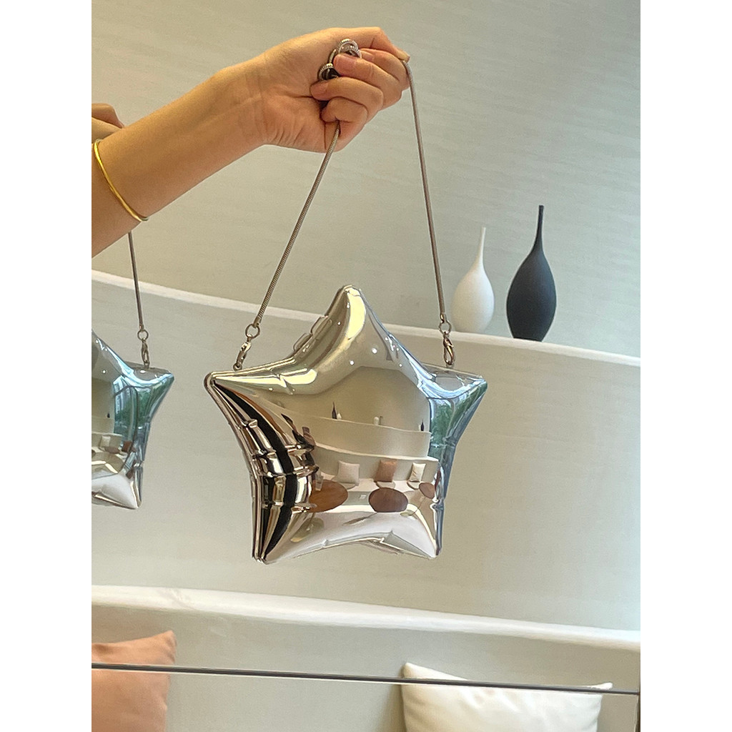 Acrílico brilhante estrela prata pequeno saco feminino nicho Designer Mini embreagem estrela de cinco pontas caixa saco